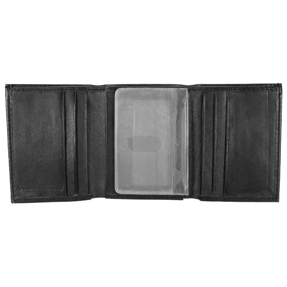 Men Trifold Wallet, Lambskin Leather Wallet Black